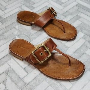 Coach Kiley Sandal Thong Flip Flop Leather Brown Flat Shoe Women's 6.5 Buckle